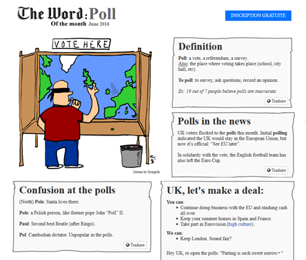 Page du site "the word of the month" sur le mot "Poll"