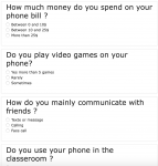 Exemples de questions posées dans le sondage "Phone addict"