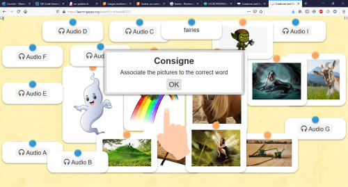Capture d'écran - Learning Apps - creature-myths voc - séquence : Irish inspiration-Ac Poitiers