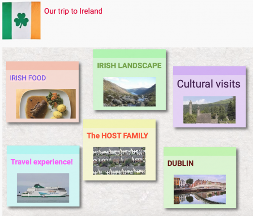 Mur collaboratif d'une classe de CAP pour leur récit de voyage en Irlande