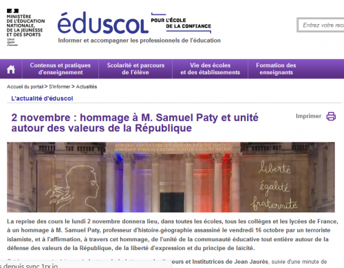 Hommage Samuel Paty - page Eduscol