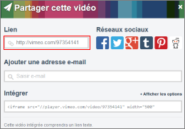 Fenêtre "Partager cette vidéo" de Vimeo Fenêtre "Partager cette vidéo" de Vimeo