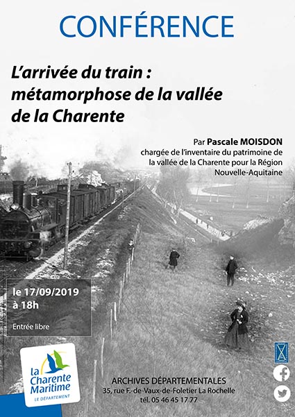 Affiche conférence Arrivée du train : métamorphose de la vallée de la Charente Affiche conférence Arrivée du train : métamorphose de la vallée de la Charente
