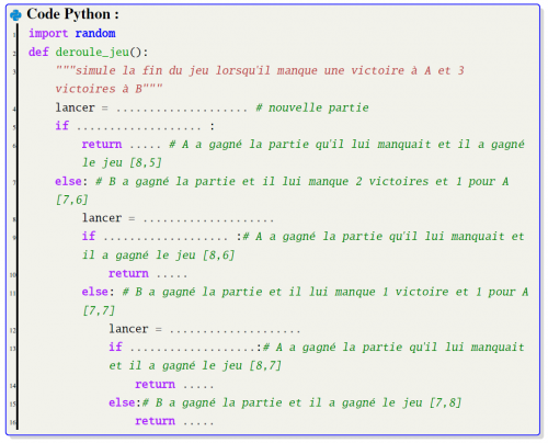 Fonction Python de simulation de fins de jeux