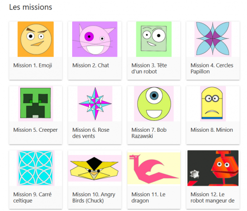 Le sommaire des missions du "Game of Geogebra" Le sommaire des missions du "Game of Geogebra"