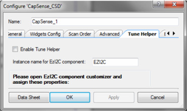 Configuration tune helper du composant CAPSENSE dans le top design de PSOC CREATOR