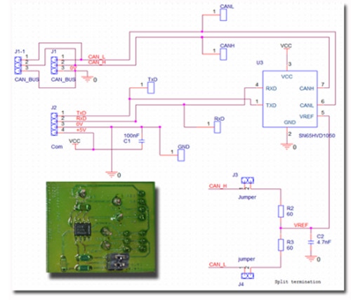 Schéma structurel du module transceiver et photographie du module (circuit imprimé)..