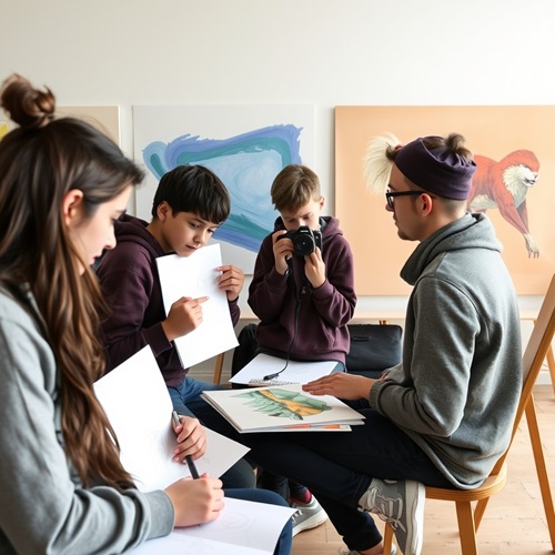 Un artiste et des élèves : une autre manière d'apprendre. Un artiste et des élèves : une autre manière d'apprendre.
