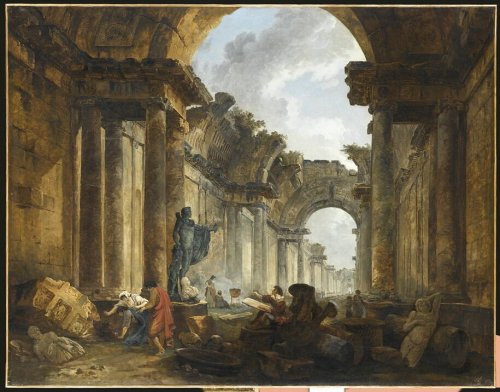 Hubert ROBERT , Vue de la Grande Galerie du Louvre en ruines, 1796, musée du Louvre, Paris.