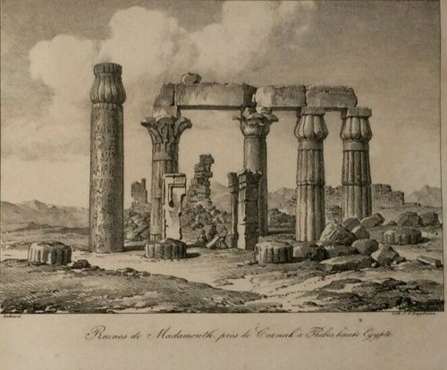 Godefroy Engelmann, Louis-Pierre Baltard (lithographe), Ruines de Madamouth près de Carnak, Thèbes, Haute-Egypte, lithographie, autour de 1830