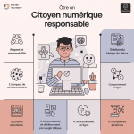 Proposition d'infographie réalisé par l'IA Ideogram en fonction du contenu de mon cours et du lien vers la vidéo Vinz et Lou.