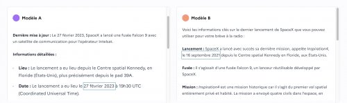 2 réponses côte à côte générées par deux intelligences artificielles différentes
