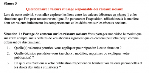 Extrait questionnaire "Valeurs en ligne"