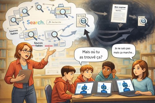 M.Courtecuisse, 2026, Image générée par intelligence artificielle à partir d'un prompt original sur le chemin de l'information invisibilisé par le recours à un Chabot, Outil : ChatGPT – DALL·E (OpenAI)