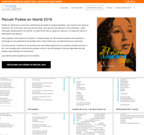Capture d'écran de la page des poèmes publiés sur le site "Poésie en Liberté"