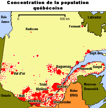 Les fortes concentrations de populations au Québec