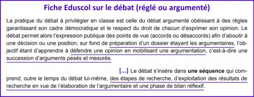 Fiche Eduscol - Débat réglé, argumenté (extrait)