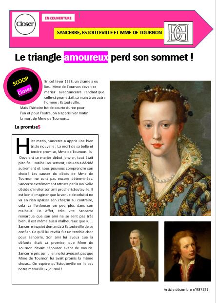 Exemple d'une page de magazine à sensation centré sur le récit enchâssé dévolu à Mme de Tournon - Princesse de Clèves