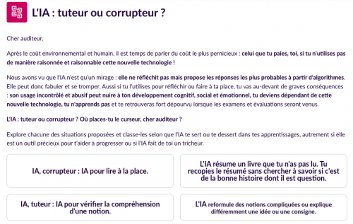 Parcours Éléa IA, miracle ou mirage ? Extrait du jeu d'appariement pour savoir quand l'IA est un tuteur ou un corrupteur.