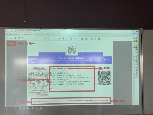 Modèle de contravention projeté au tableau et annoté avec Pointofix.