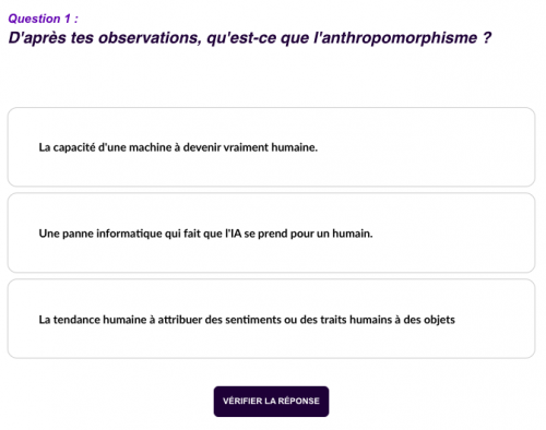 Parcours Éléa IA, miracle ou mirage ? L'antropomorphisme, quésaco ? Question 1.