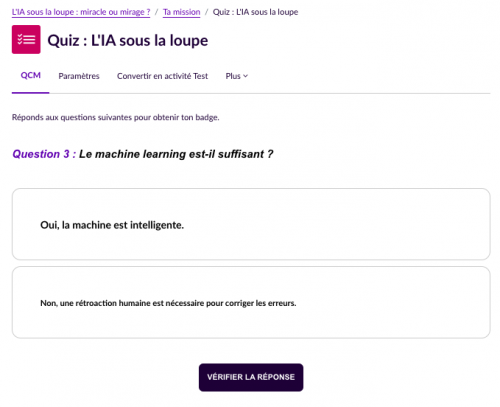 IA, miracle ou mirage ? L'IA sous la loupe. Question 3.