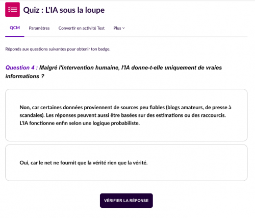 IA, miracle ou mirage ? L'IA sous la loupe. Question 4.