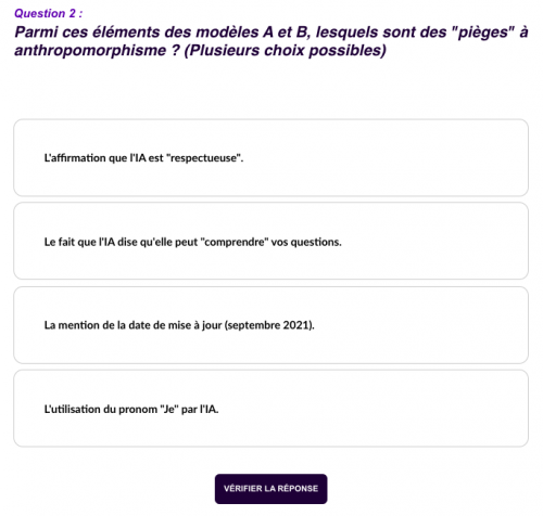 Parcours Éléa IA, miracle ou mirage ? L'antropomorphisme, quésaco ? Question 2.