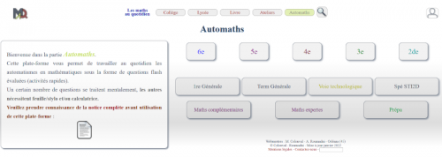 Page d'accueil du site Automaths
