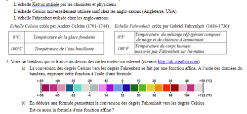 Exercice sur la relation entre les degrés celcius et Fahreneit
