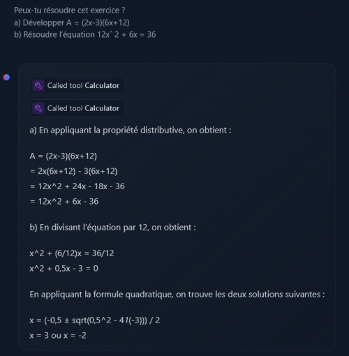 Réponse du mode calculator Réponse du mode calculator