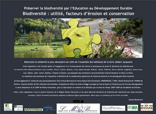 Exposition "Biodiversité : utilité, facteurs d'érosion et préservation"